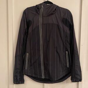 Lululemon Black Run Get Up And Glow Stripe Side Zip Lined Hooded Full Zip Jacket